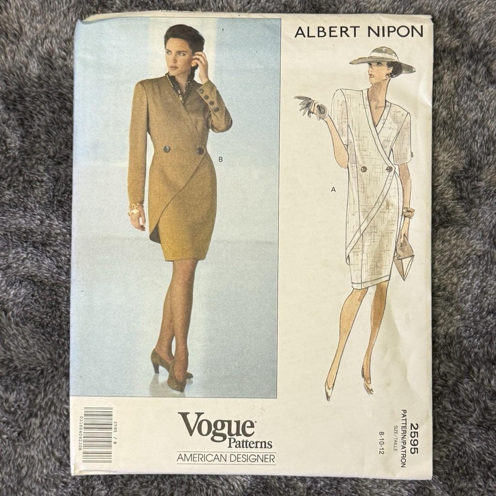 Vogue Vintage Pattern #2595 Albert Nipon Dress UNCUT/FF Sz 8-10-12